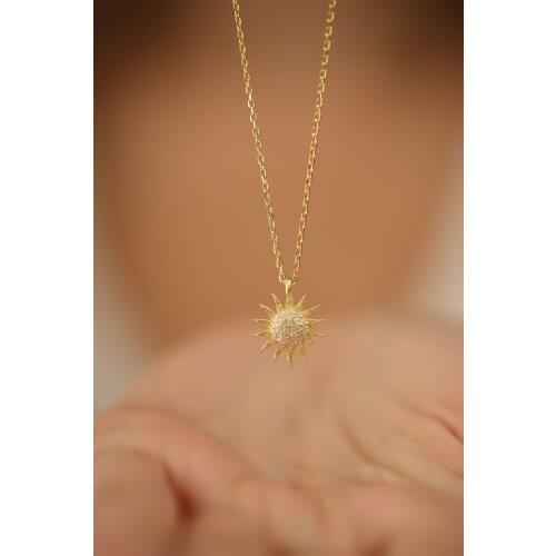 925 STERLING SILVER GOLD PLATED SPECIAL DESIGN 'SUN' WOMEN NECKLACE VALENTINES DAY SPECIAL DAY GIFT SPECIAL BOXED