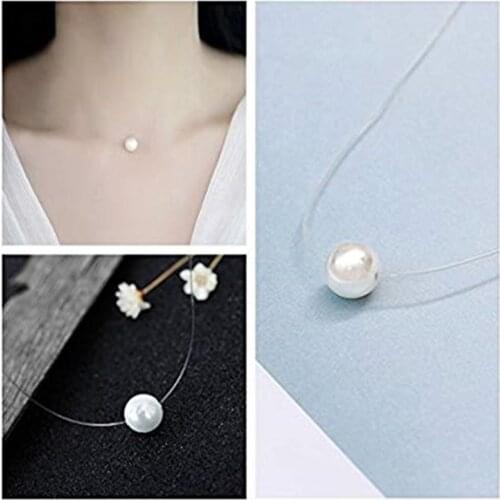 Invisible Chain Necklace for Women Transparent Fishing Line Rhinestone Sweater Choker Clavicle Heart Pendant Accessories