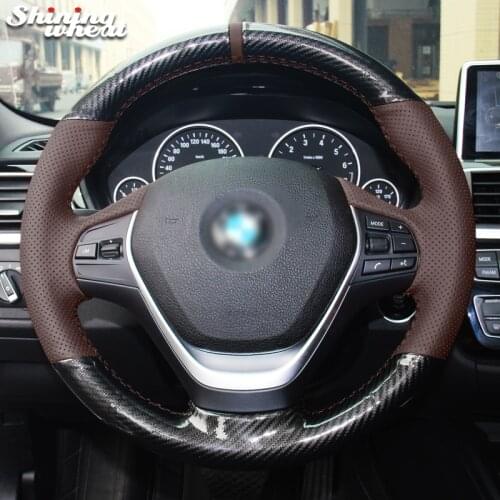Shining wheat Palm Red Genuine Leather PU Carbon Fiber Steering Wheel Cover for BMW 316i 320i 328i 320d F20 F45 F30 F31 F34 F32