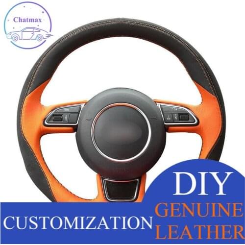 For Audi A1 A3 A5 A7 car steering wheel cover black suede leather orange leather Anti-slip fit all season