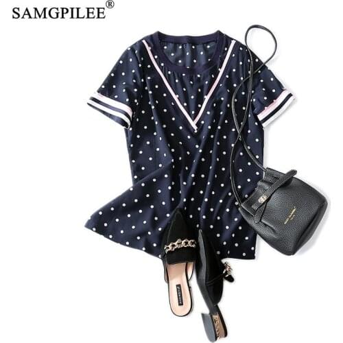 Tshirt Oversize Women Casual Chiffon T-shirt Brand Women Short Sleeve Polka Dot O-neck Summer Women Clothing Femme T-shirts 3XL