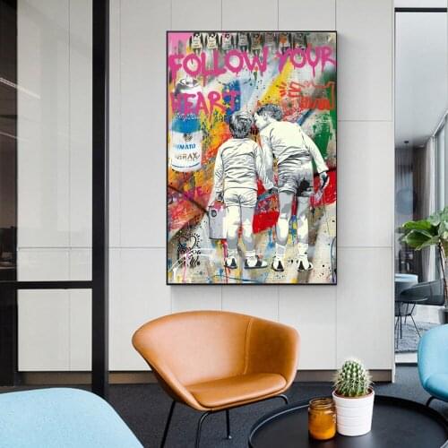 Graffiti Art Portrait Painting on Canvas Posters and Prints Street Wall Art Follow your Heart Picture for Kids Room Cuadro Decor