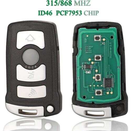 Bilchave 4Button 315/868Mhz Smart Remote Car Key For BMW 7 SERIES E65 E66 CAS1 System With ID46 PCF7953 Chip Uncut HU92 Blade