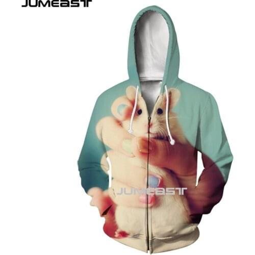 Jumeast Brand Men Women 3D Printed Animal Hamster Long Sleeve Jacket Sport Pullover Fashion Spring Zipper Hoodies