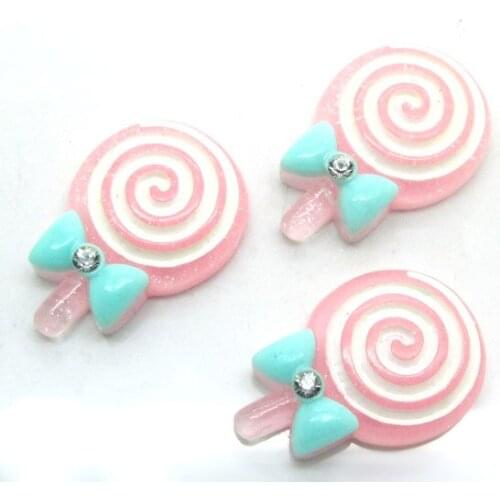 20Pcs Pink Resin Lollipop Decoration Crafts Flatback Cabochon Scrapbooking Fit Hair Clips Embellishments Beads Diy