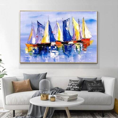 RELIABLI ART Canvas Painting Sailing Boat Oil Pictures Wall Art Landscape Posters And Prints For Living Room Decoration No Frame