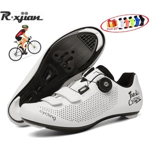 Summer Breathable White Road Bike Shoes Riding Self-locking MTB Shoes Men Speed Racing Shoes Anti-skid Flat Cycling Sports Shoes