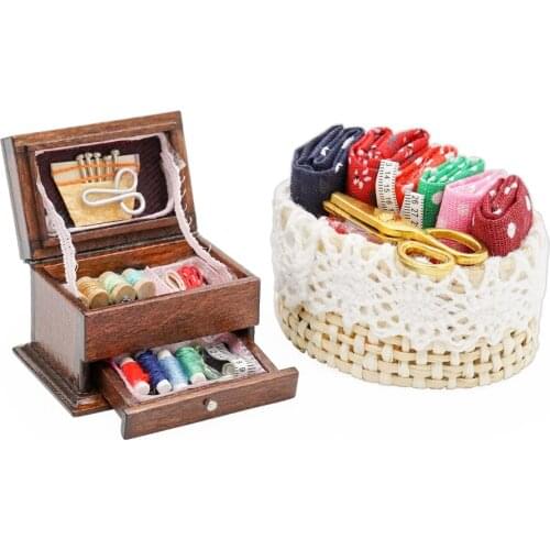Odoria 1:12 Miniature Sewing Basket Box Knitting Tool Set Tailor Room Bedroom Home Dollhouse Accessories Doll House Decoration