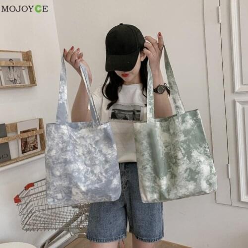 Fashion Women Tie Dye Printing Canvas Shoulder Shopping Bags Casual Ladies Large Capacity Tote Handbags