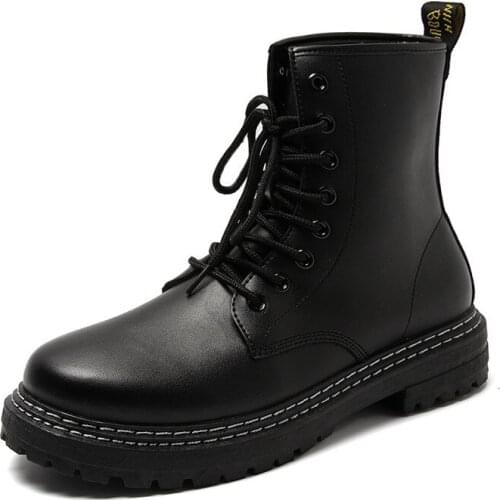 Men Martins Boots Autunm and Winter Fashion Lace Up Low Heel Ankle Boots for Students Retro Style Man Leather Platform Boots