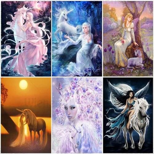 Unicorn Princess Fairy Diamond Painting Cross Stitch Kits Full Drill DIY Diamond Sticker Mosaic Cartoon Girl Diamond Embroidery