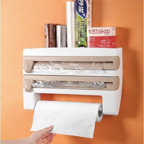 Wall-mounted Cling Film Cutting Box Tin Foil Storage Rack Preservative Film Dispenser Roll Paper Storage Box Kitchen Organizer