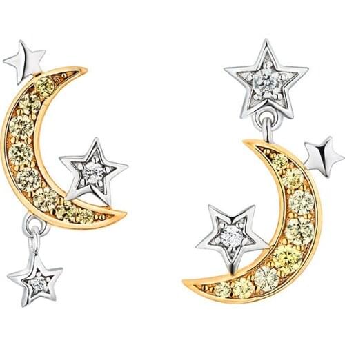 MLKENLY Creative fashion star moon asymmetric earrings 925 sterling silver earrings simple Korean temperament earrings