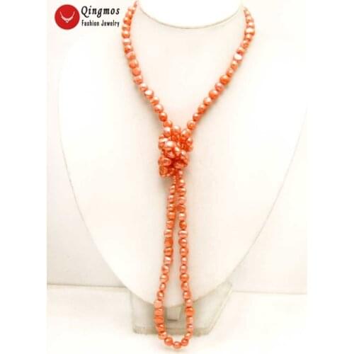 Qingos Trendy 40" Natural Pearl Necklace for Women with 8-9mm Red Baroque Freshwater Pearl Long Necklace Fine Jewelry-nec6273