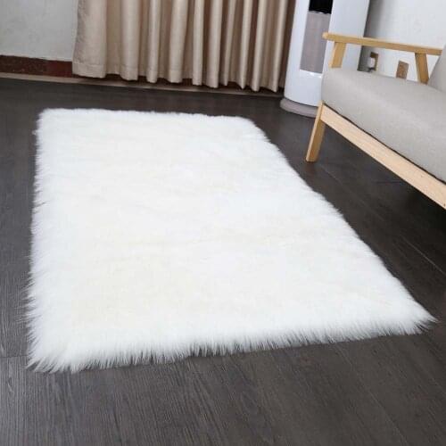 RAYUAN White Luxury Rectangle Sheepskin Hairy Carpet Faux Mat Seat Pad Fur Plain Fluffy Soft Area Rug Tapetes
