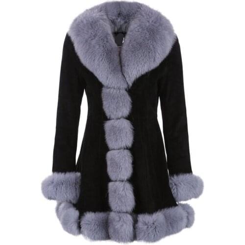 Luxury Real Rex Rabbit Fur Coat Jacket Fox Fur Collar Cuff Hem Autumn Winter Women Fur Outerwear Coats Plus Size 4XL 5XL VF4054