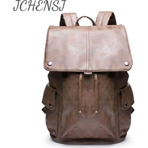 JCHENSH Mens Backpack PU Leather Large Capacity Laptop Backpack For Men Designers Travel Working School Men Backpack