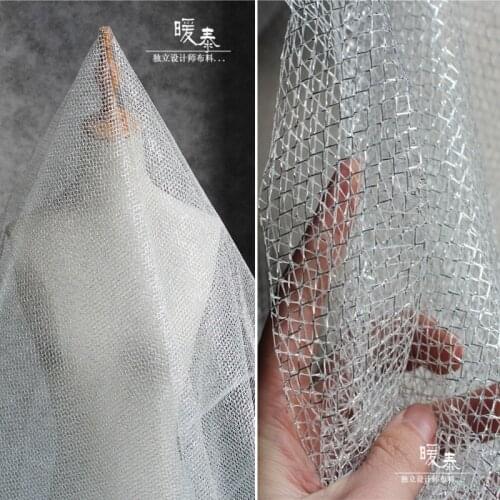 Grid Hollow-out Mesh Tulle Fabric Silver Glitter DIY Patchwork Veil Decor Fluffy Skirt Gown Wedding Dress Designer Fabric