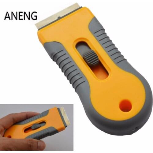 Plastic Handle Razor Yellow Scraper Ceramic Glass Oven Window Tinting Tool 1.57" Blade