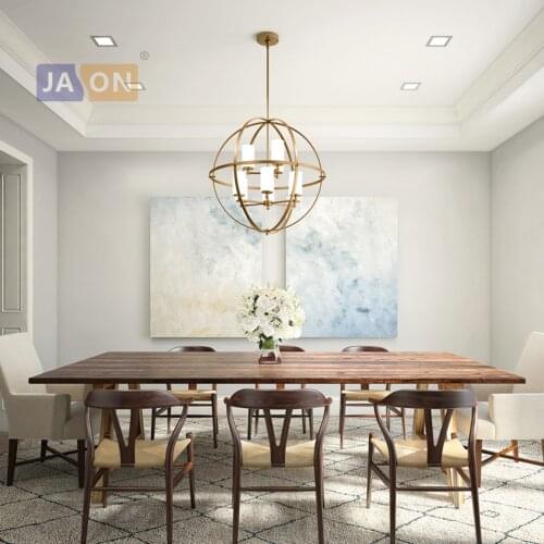 Led e14 American Glass Iron Gold Chrome Globe Chandelier Lighting Lamparas De Techo Suspension Luminaire Lampen For Dinning Room