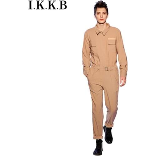 Spring and Summer European and American casual pants fashion mens jumpsuit suit suit slim mens work clothes long pants jumpsui