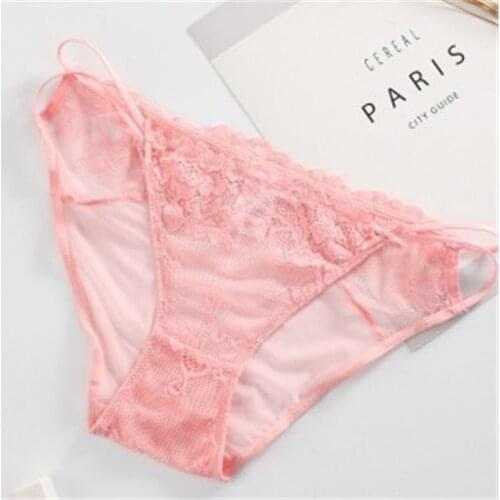 Female sexy mesh temptation mid-low-waist briefs thin belt jacquard lace panties pure cotton crotch ladies panties A19317