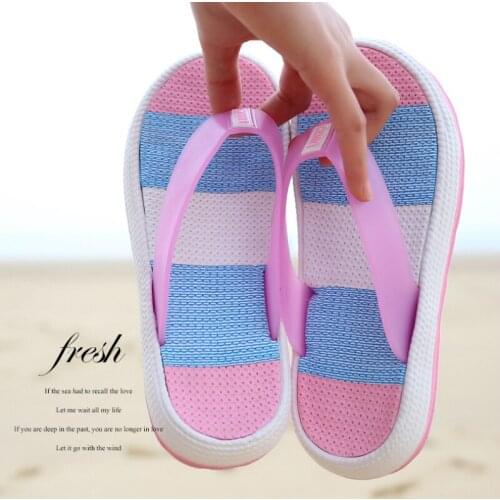 2020 Women Slippers Cute Sweet Flip Flops Summer Comfort Casual Shoes Beach Anti Skid Rainbow Stripe Female Comfortable Footwear