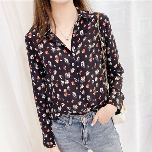 Women Spring Summer Style Chiffon Blouses Shirts Lady Casual Long Sleeve Turn-down Collar Printed Blusas Tops DD8859