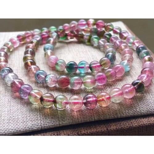 Genuine Natural Watermelon Tourmaline Crystal Transparent Beads 3 Laps Bracelet Fashion Woman Necklace Stretch 6.5mm AAAA