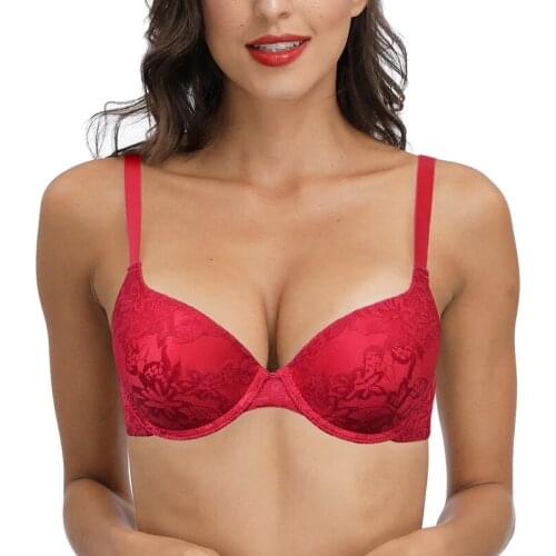 Vogue Secret Push Up Padded Sexy Bras for Women Underwire Plus Size Bra Lace 3/4 Cup Brassiere A B C D E Cup