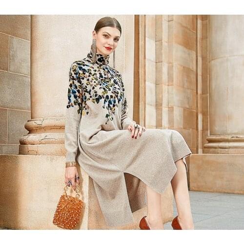 ZUOMAN Autumn 2020 retro casual print loose dress winter high collar long sleeve dress womens elegant bodycon party Vestido