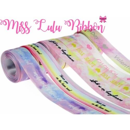 1"25mm English Letter Series Printed Single Face Satin Ribbon Gradient Color Hair Band Making (Only Back is Satin) 100yards/roll