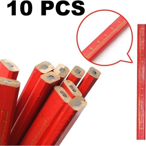 10pc Black Lead Carpenter Pencils DIY Builder Joiners Woodworking Craft Thick Core Flattened Mark Custom Pen Office Stationery