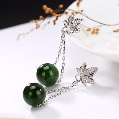 2018 Sale Earings Fashion Jewelry One Luyin S925 Pure Natural Hetian Jade Inlay Leaves Ms High-grade Pendant Earrings Wholesale