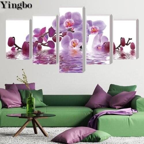 5 pcs 5d diy diamond embroidery orchid flower cross stitch diamond painting full square round drill diamond mosaic home art