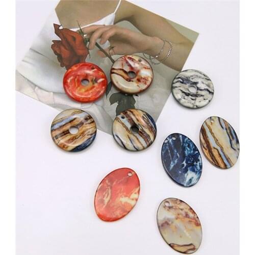 6pcs Korea Popular Ink Smudge Acetic Acid Resin Oval Hollow Round Geometric Earrings For Women Material Diy Jewelry Accessories