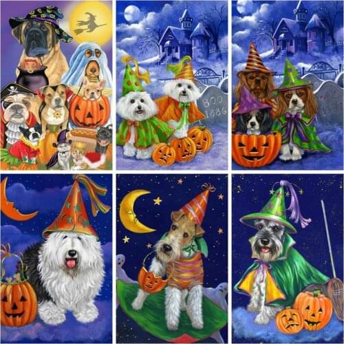 Huacan 5D DIY Diamond Painting New Arrivals Dog Diamond Mosaic Embroidery Animals Beaded Pictures Craft Halloween Decoration