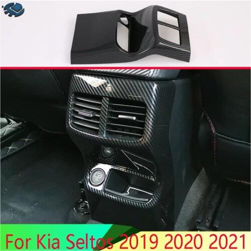 For Kia Seltos 2019 2020 2021 Car Accessories Carbon Fiber Style Plated Armrest Box Rear Air Vent Frame Trim Cover