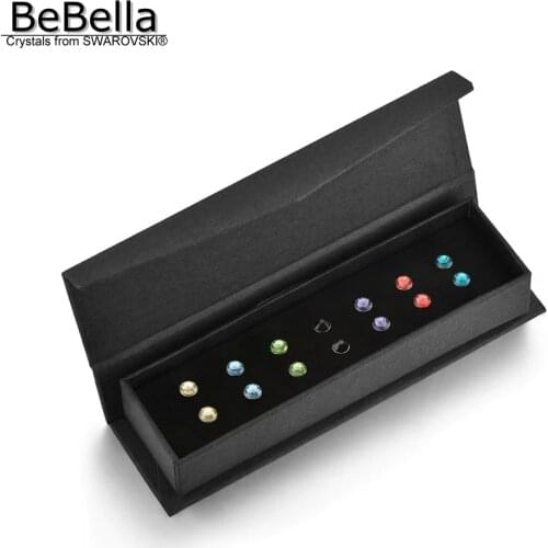 BeBella 7 pairs 0.5cm round crystal stud earrings set with box made with Crystals from Swarovski for women gift