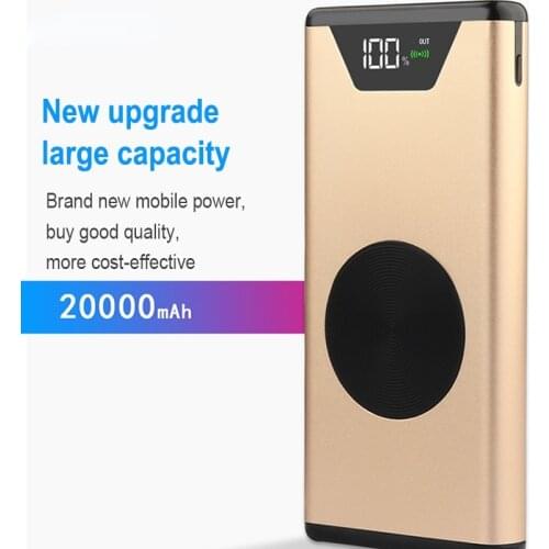 Wireless 20000mAh Power Bank Dual USB Aluminum Alloy Wireless Charger Powerbank Battery External For iphone 8 X Samsung Phones