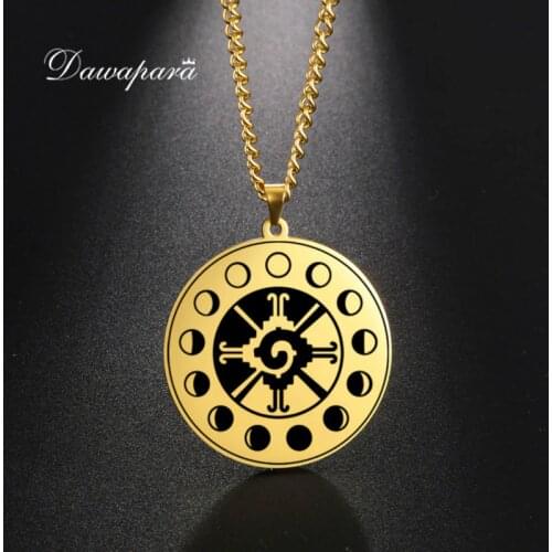 Dawapara Azulejo Symbol of Mayan deity Hunab ku Pendant Necklaces Stainless Steel Jewelry Men Talisman Necklaces