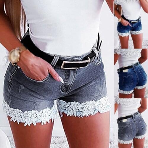 New Summer Casual Denim Pants Womens Slim Was Thin Elasticity Lace With Zipper Denim Shorts Low Waisted Jeans For Women Джинсы