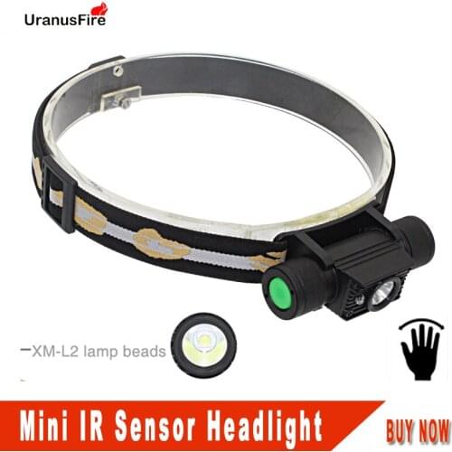 Uranusfire 1200Lm 10W Mini IR Sensor Headlight XM L2 LED Headlamp Lanterna USB Rechargeable Flashlight 18650 Battery Head Torch