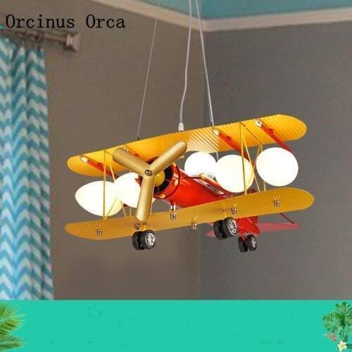 Art creativity yellow fighter chandelier boy bedroom childrens room lamp cartoon lovely color airplane Chandelier