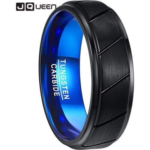 JQUEEN Tungsten Steel Ring 8MM Width 2.3MM Thick Plating Inner Blue Outer Black Matte Surface Stepped Surface Trough Groove
