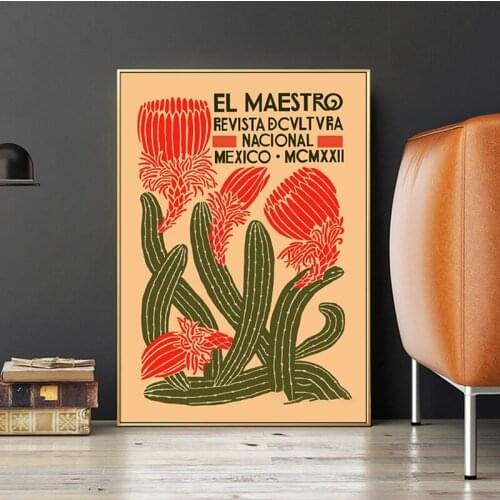 Mexico Cactus Flower Canvas Painting Vintage Plants Posters and Prints Wall Art Picture for Living Room Home Decoration Cuadros