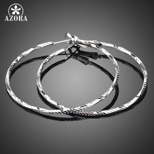 AZORA White Gold Color Classic Round Hoop Earring TE0024