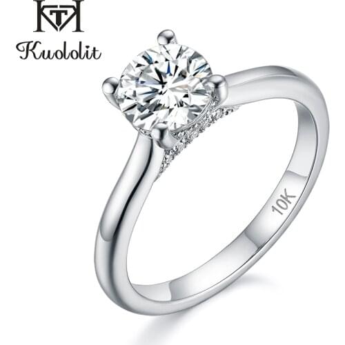Kuololit 0.8ct 100% natural Moissanite Ring for Women Solid 10K white Gold Ring Round D color Solitaire Engagement promise 585