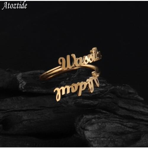 Customized Fashion Stainless Steel Double Names Gold Color Ring Personalized Letter Nameplate Jewelry Gift Rings For Women