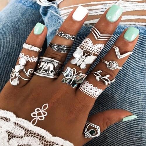Black goth rings for girls ring set for women boho jewelry anillos aesthetic woman bague slytherin accessories finger bagues